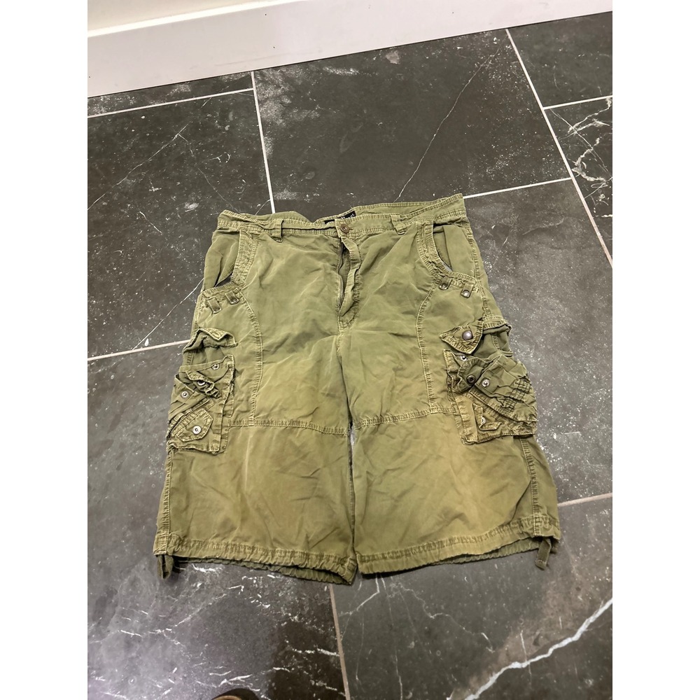 North 15 Black Label Mens Olive Green Utility Cargo Shorts Size 36 Relaxed Fit